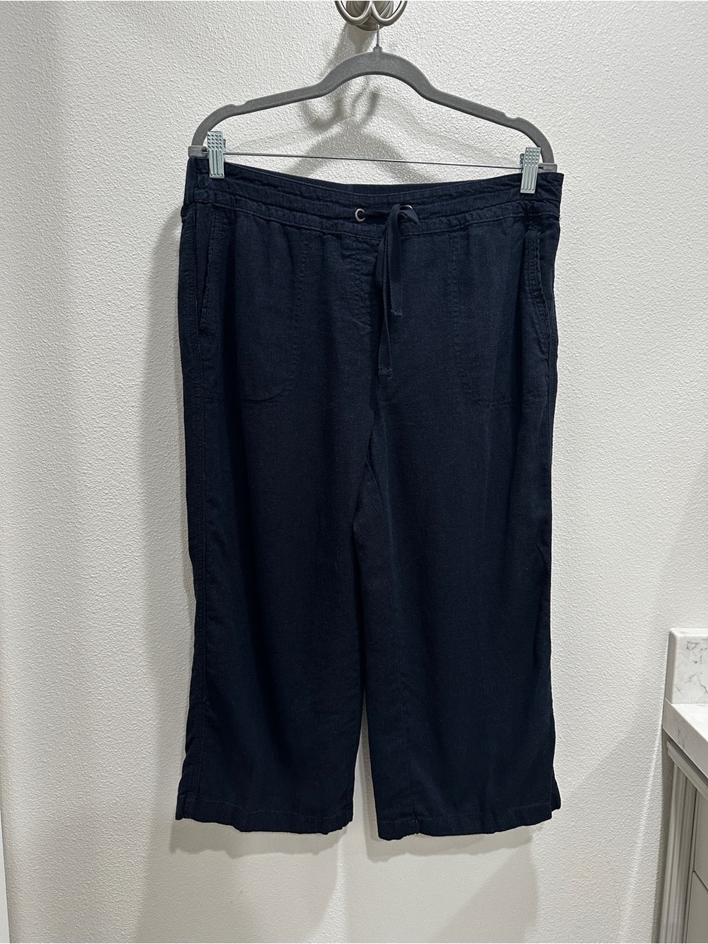 Per Se Navy Blue Capri Drawstring Casual Capri Pants